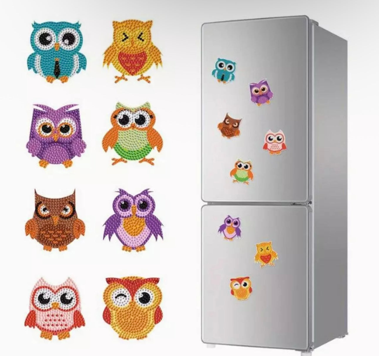 8pcs Owl Diamond Art Fridge Magnets