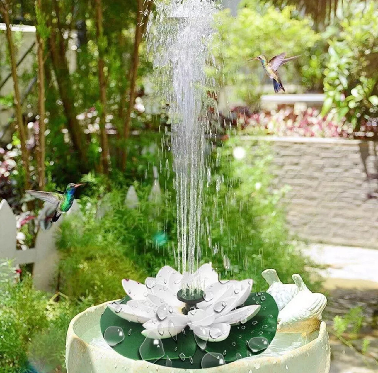 Solar Powered Floating Fountain White Lotus Flower