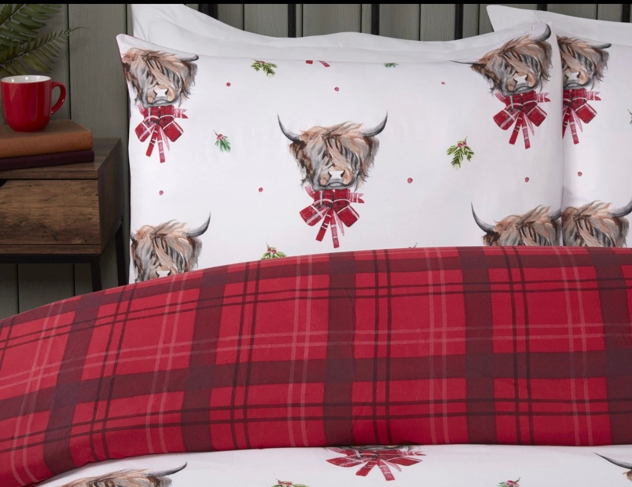 Tartan Check Highland Cow Duvet Set Double