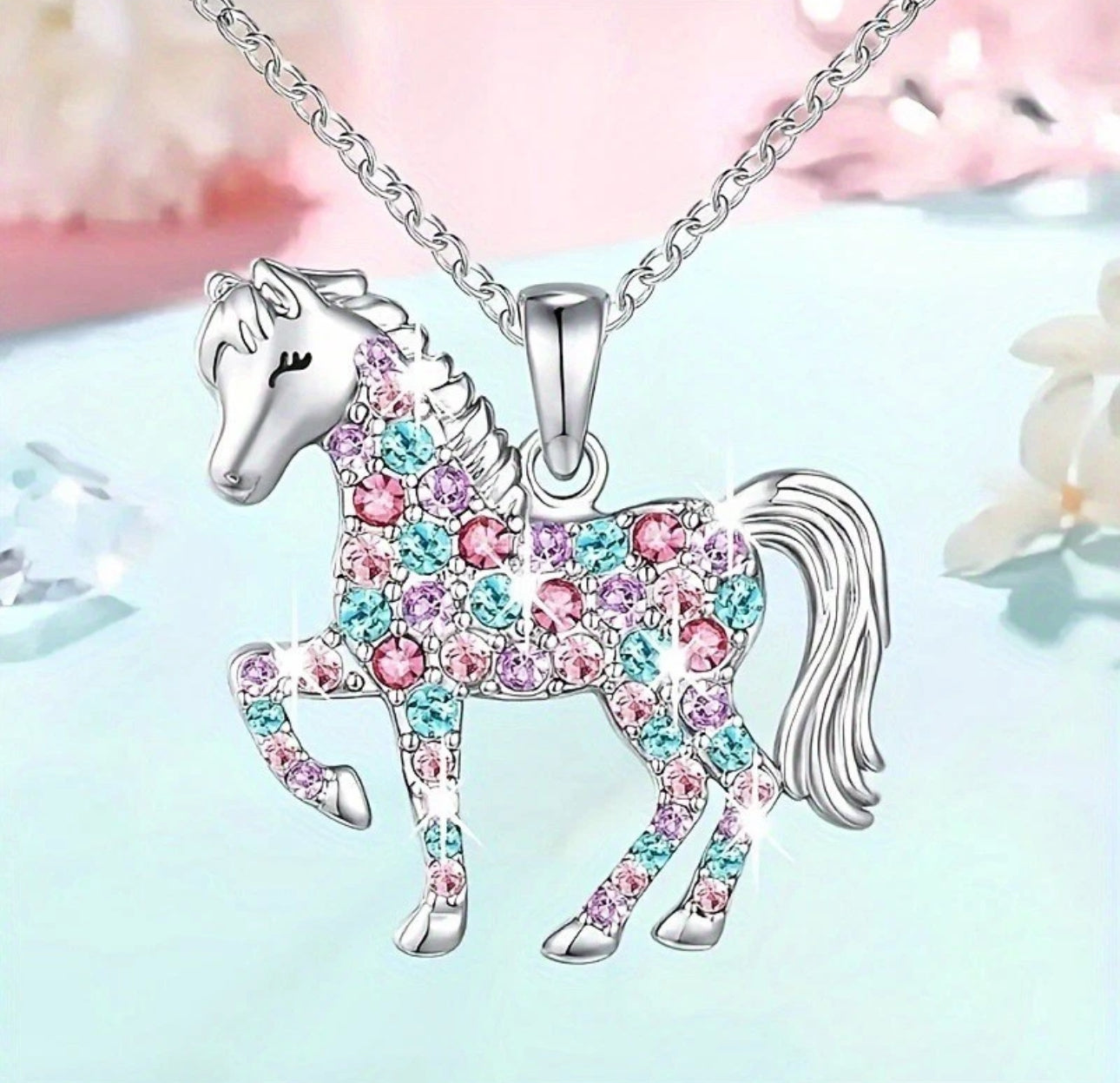 Colourful Gemstone Horse Necklace