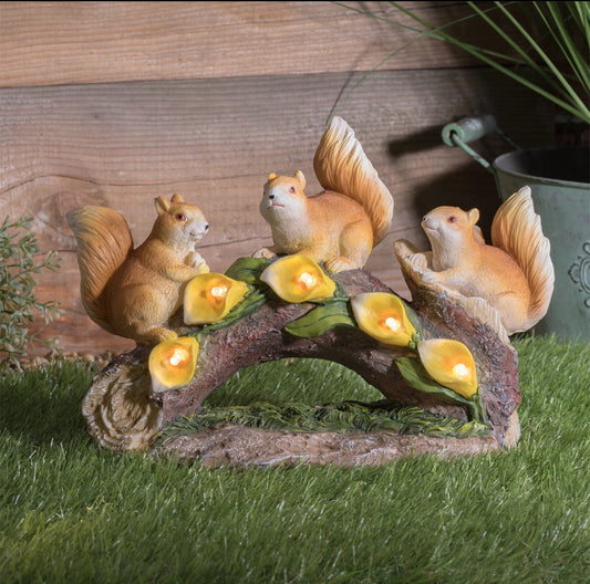 Solar Powered Squirrels On a Log Garden Decor