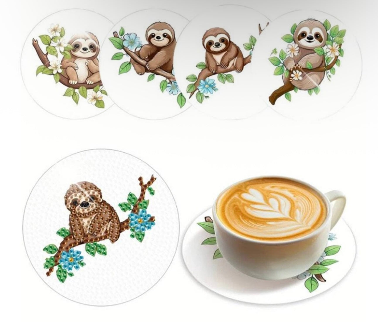 4pcs Sloth Diamond Art Coasters