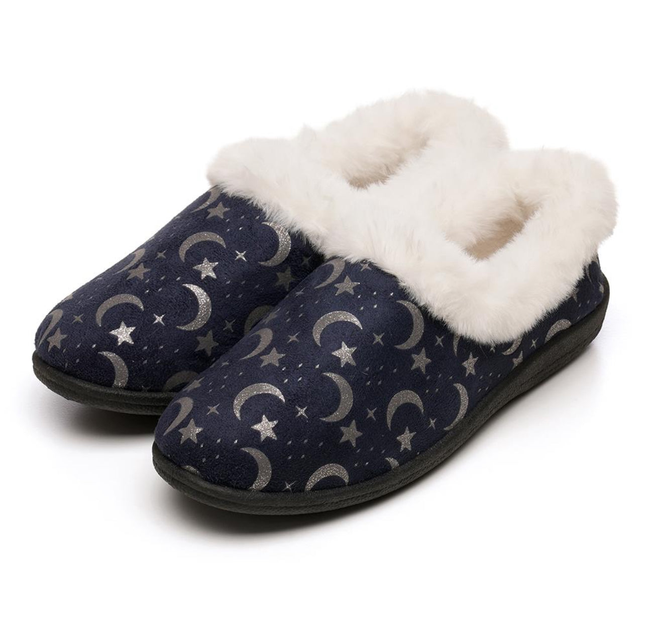 Ladies Full Plush Moon & Stars Slippers