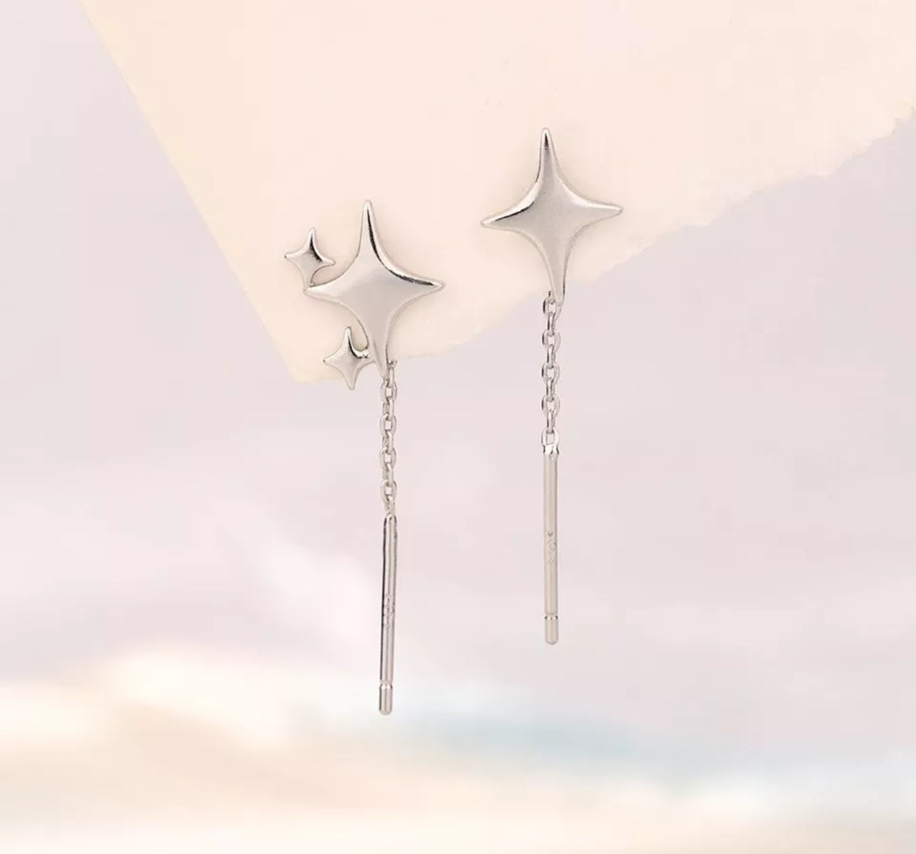 925 Sterling Silver Asymmetric Star Earrings