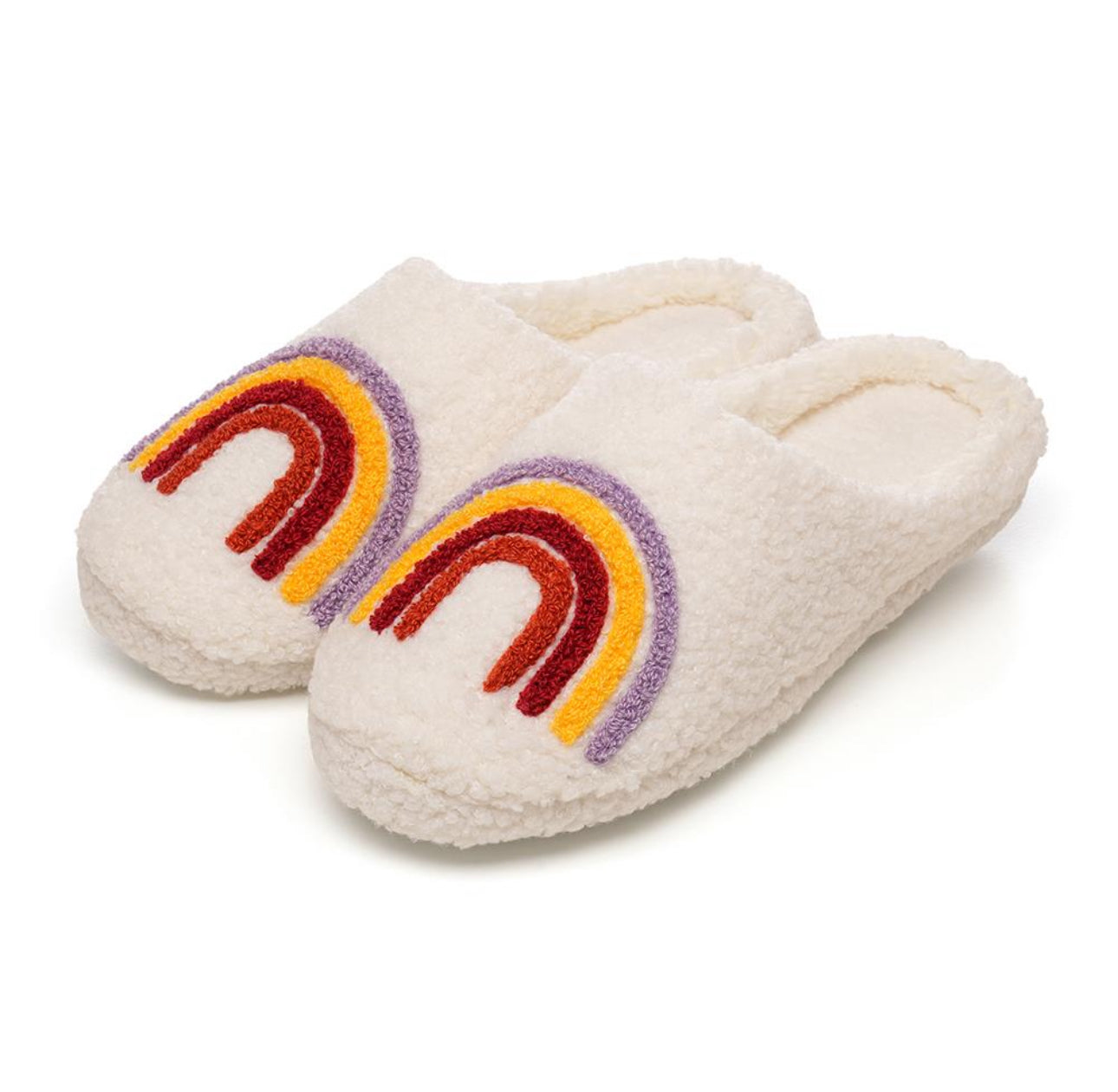 Ladies Plush Hearts & Rainbows Mule Slippers