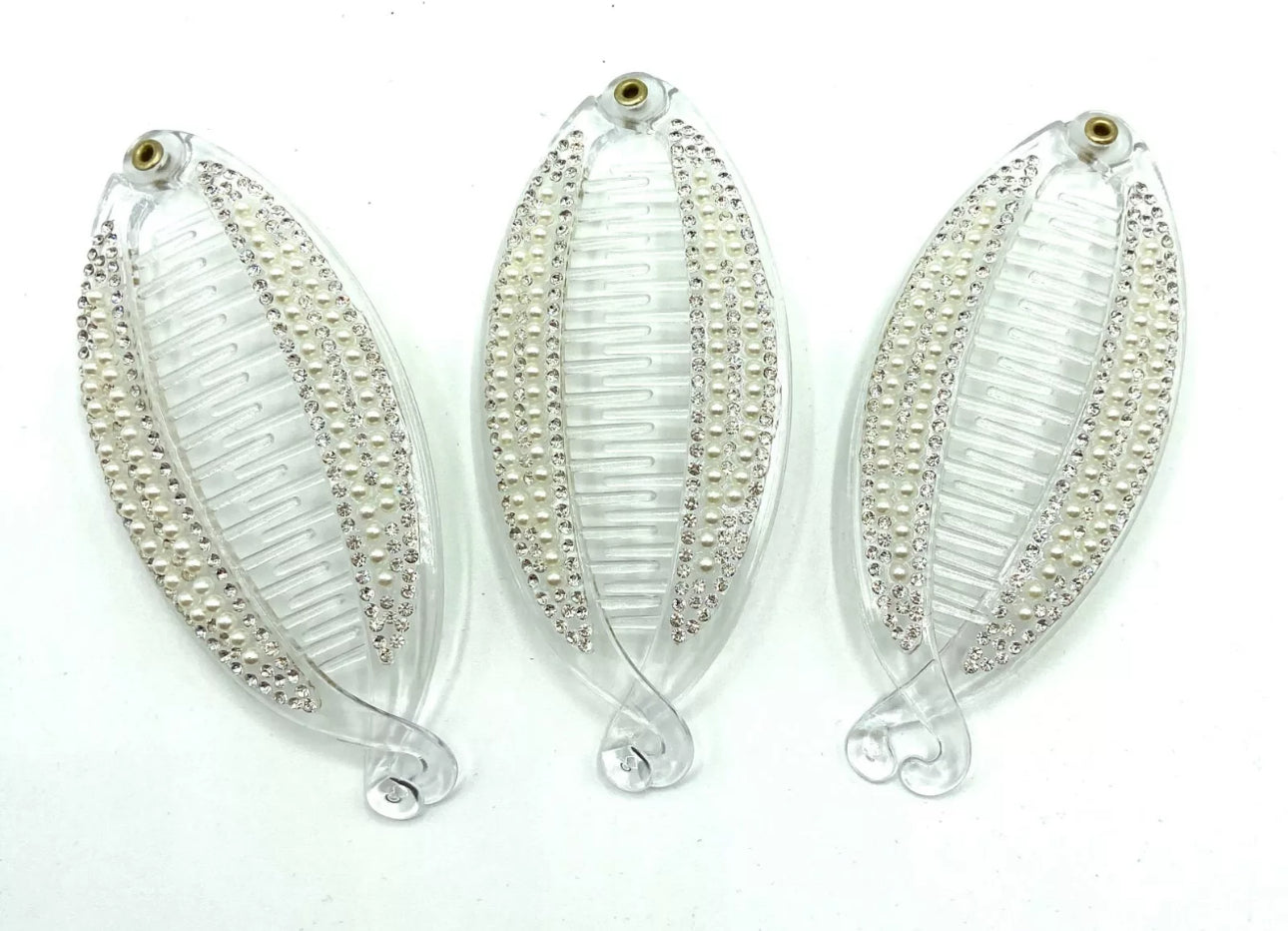Set of 3 Pearl & Crystal Banana Hair Clips