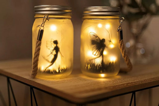 2 x Solar Powered Frosted Hanging Fairy Lanterns