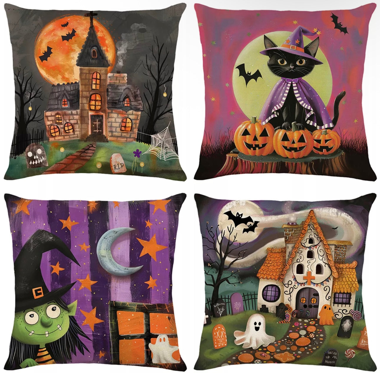 4x Halloween Cushion Covers