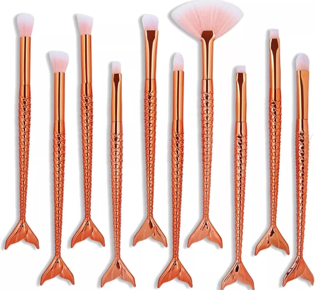 10pc 3D Rose Gold Mermaid Make Up Brushes
