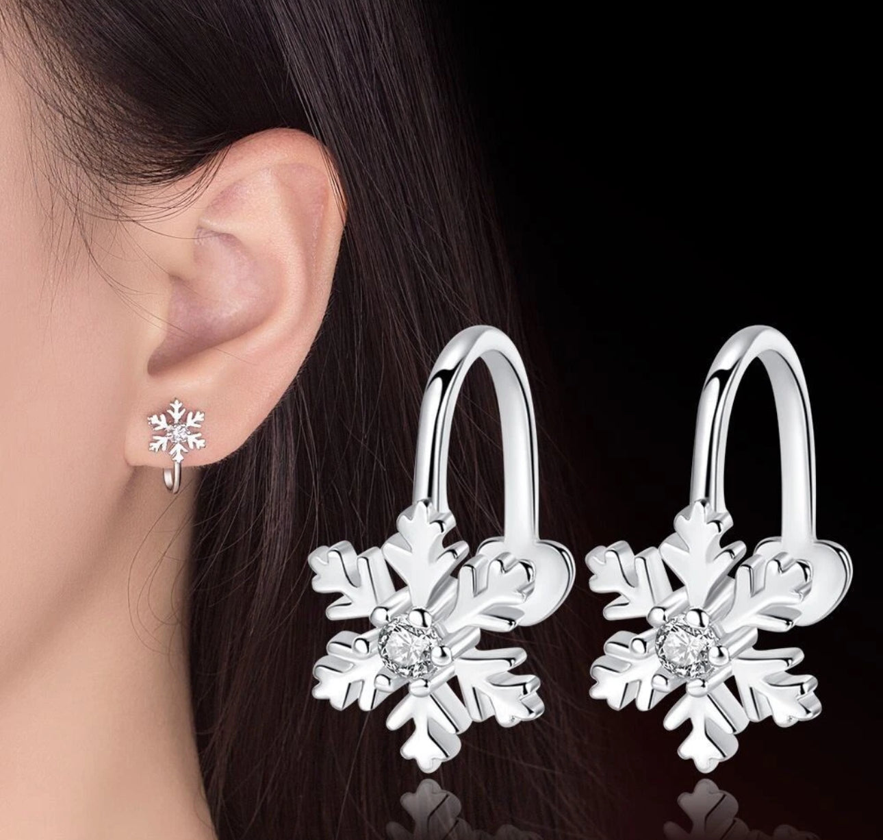 Silver Snowflake Ear Cuff Earrings