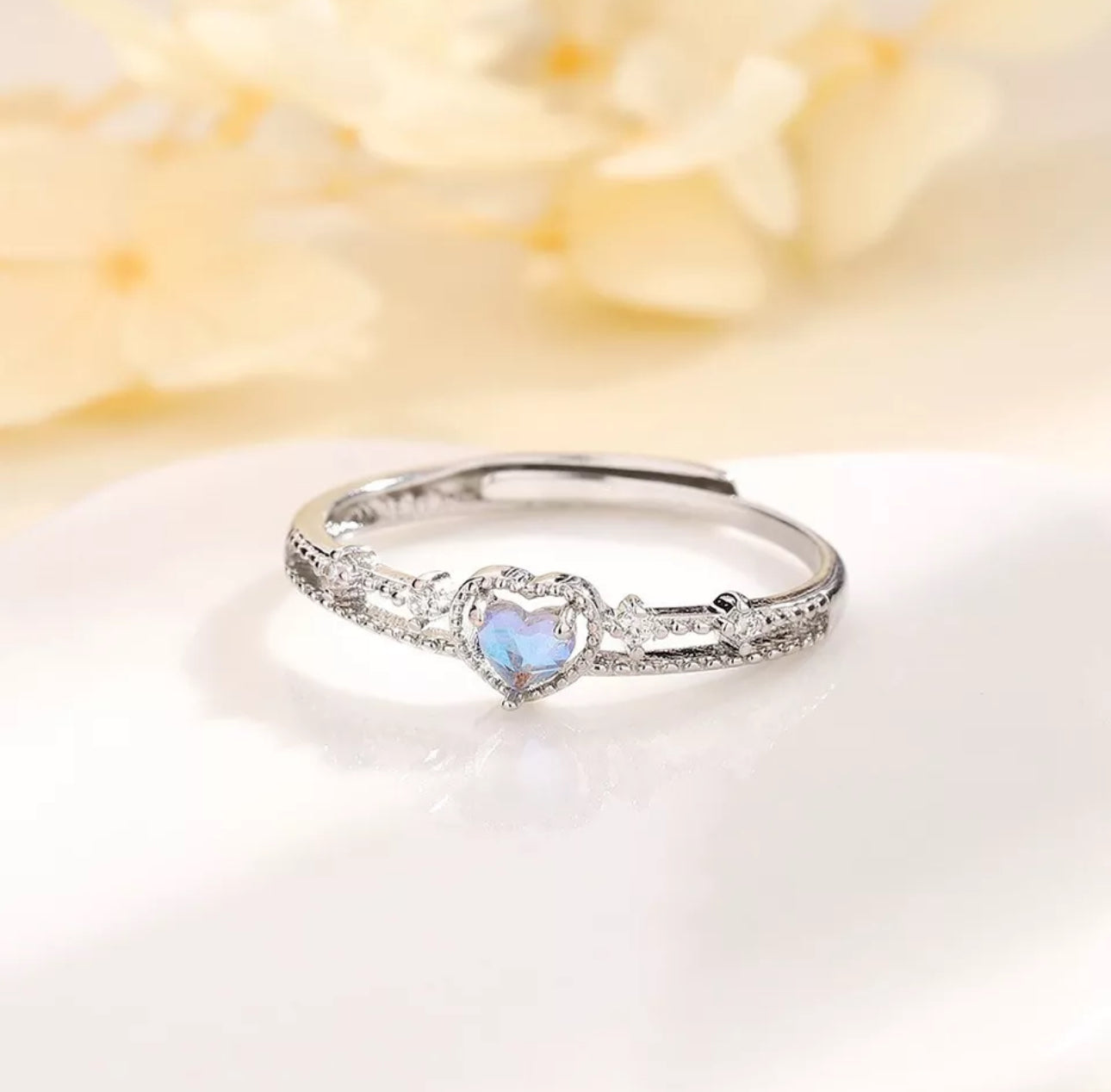 Adjustable Moonstone Heart Ring