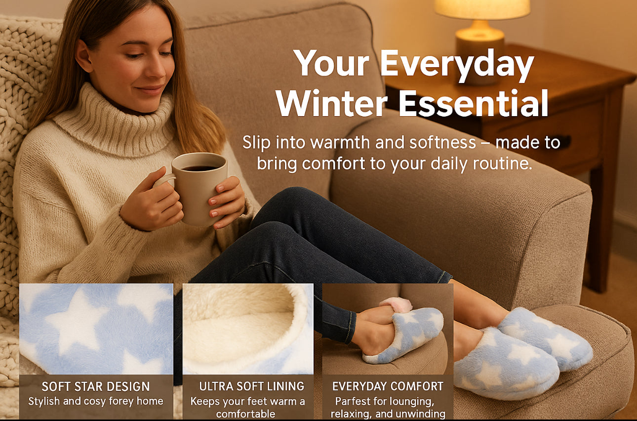 Ladies Plush Star Mule Slippers