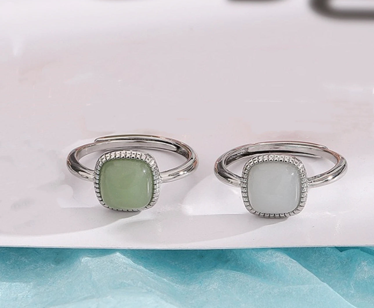 Square Coloured Jade Adjustable Ring