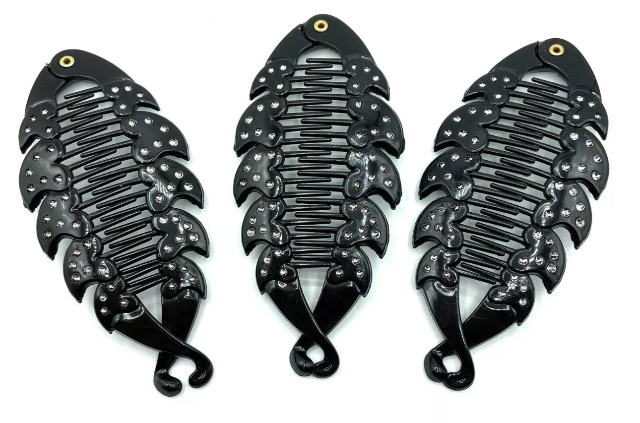 Set of 3 Crystal Fishtail Banana Hair Clips
