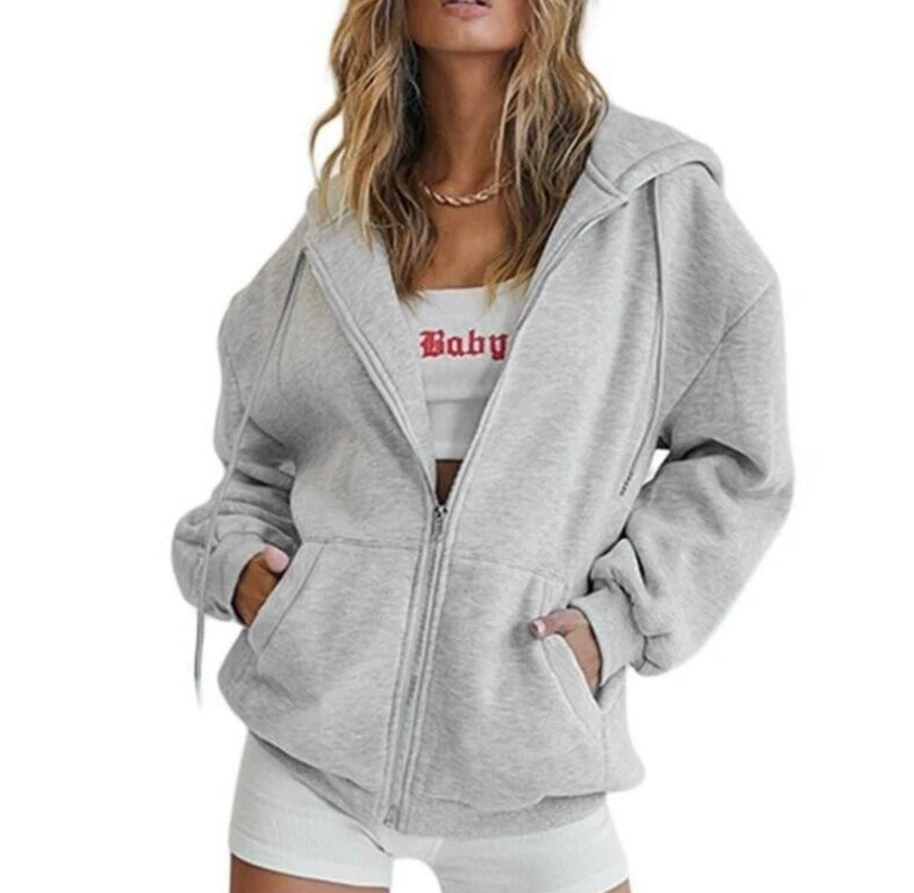 Ladies Plain Zip Up Hoodie