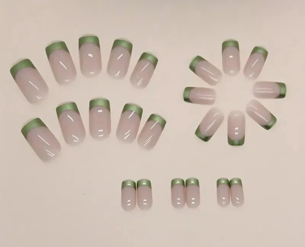 24pc Green Metallic Medium French Tips
