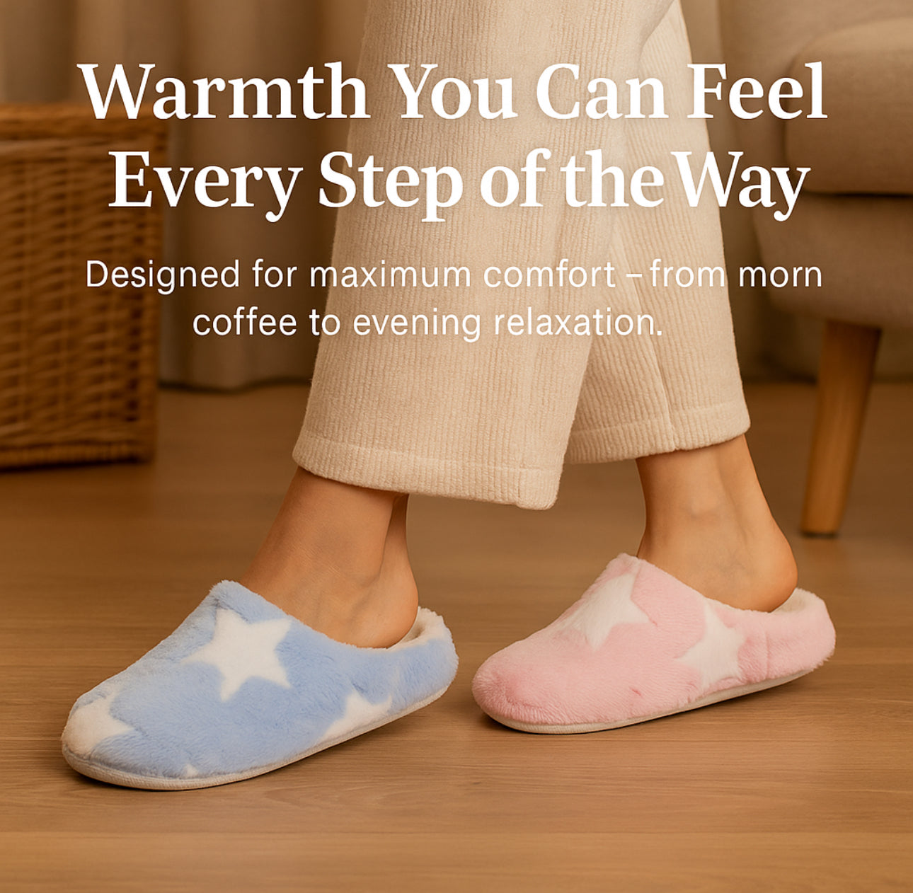 Ladies Plush Star Mule Slippers