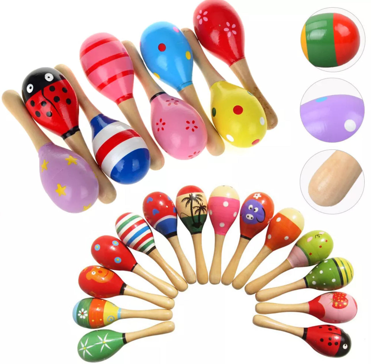 10pc Colourful Wooden Maracas Set