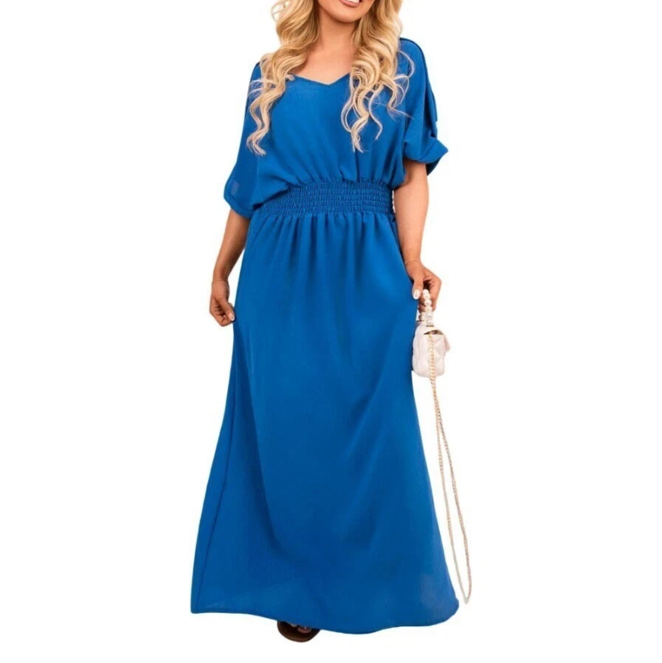 V-Neck Sheering Maxi Dress
