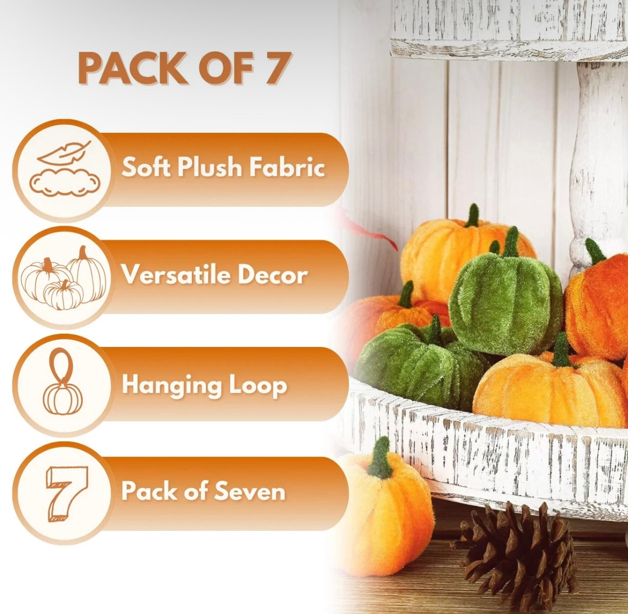 Black Halloween Tree With 7pc Faux Velvet Pumpkins