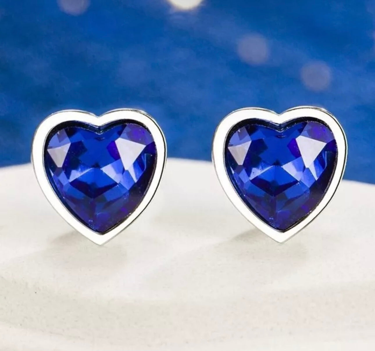 Blue Crystal Ocean Heart Earrings