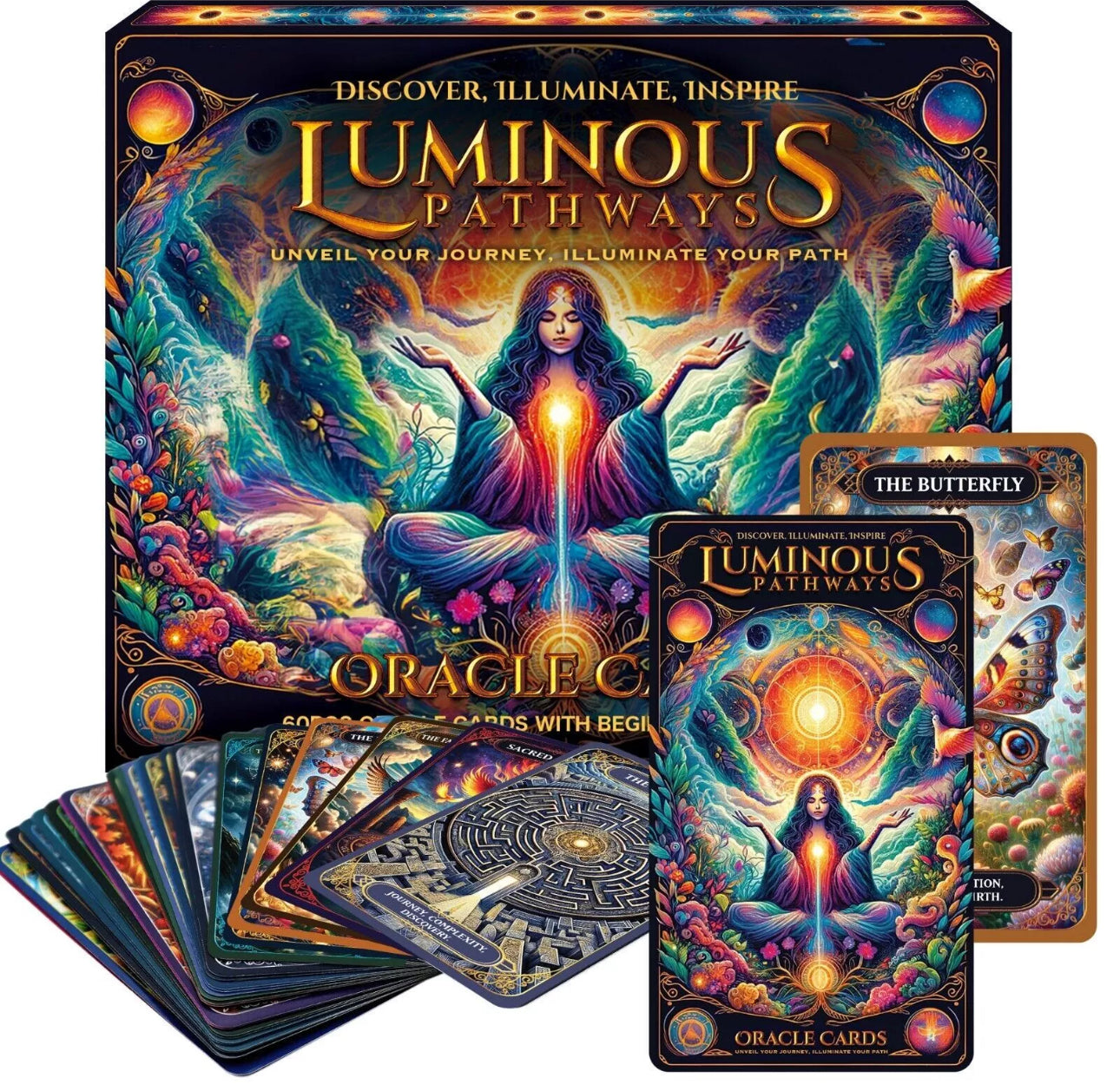 60pc Luminous Pathways Oracle Cards & Guide Book