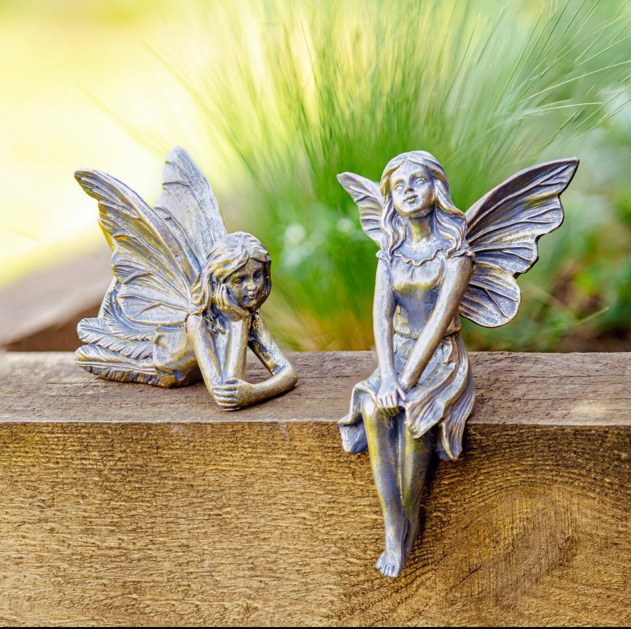 2pc Bronze Garden Fairies