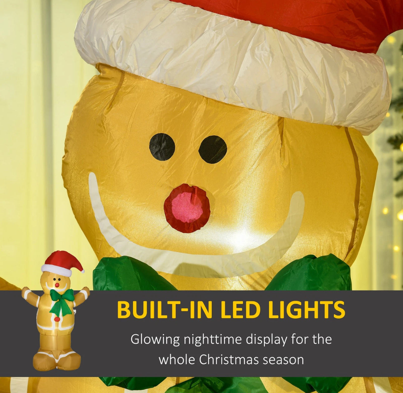 6ft Gingerbread Man With Santa Hat