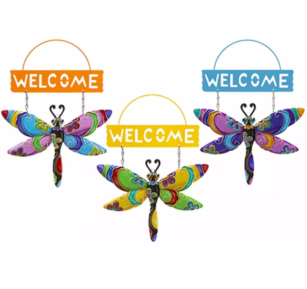 Roots & Shoots Metal Dragonfly Welcome Sign