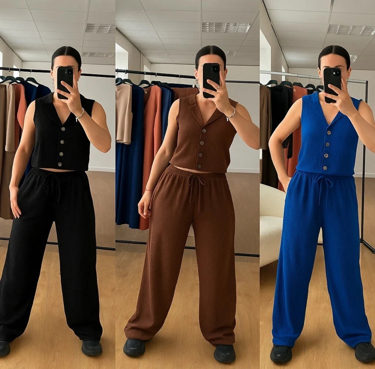 V-Neck Waffle Knit Co-ord Set