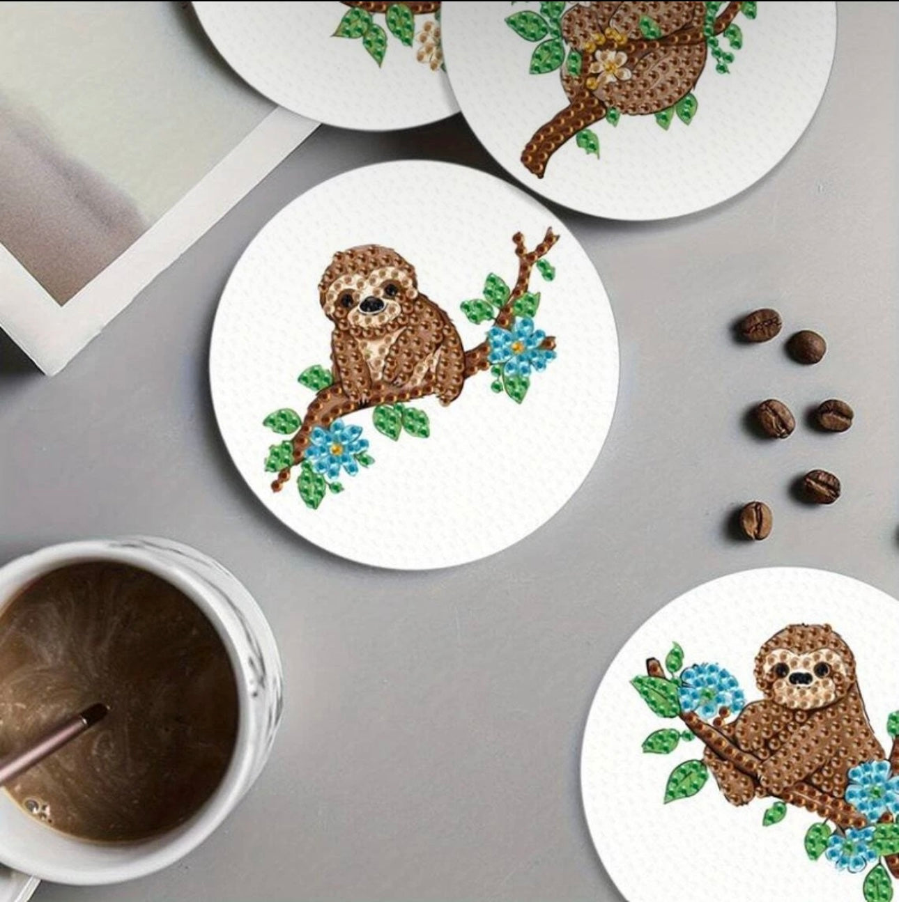 4pcs Sloth Diamond Art Coasters