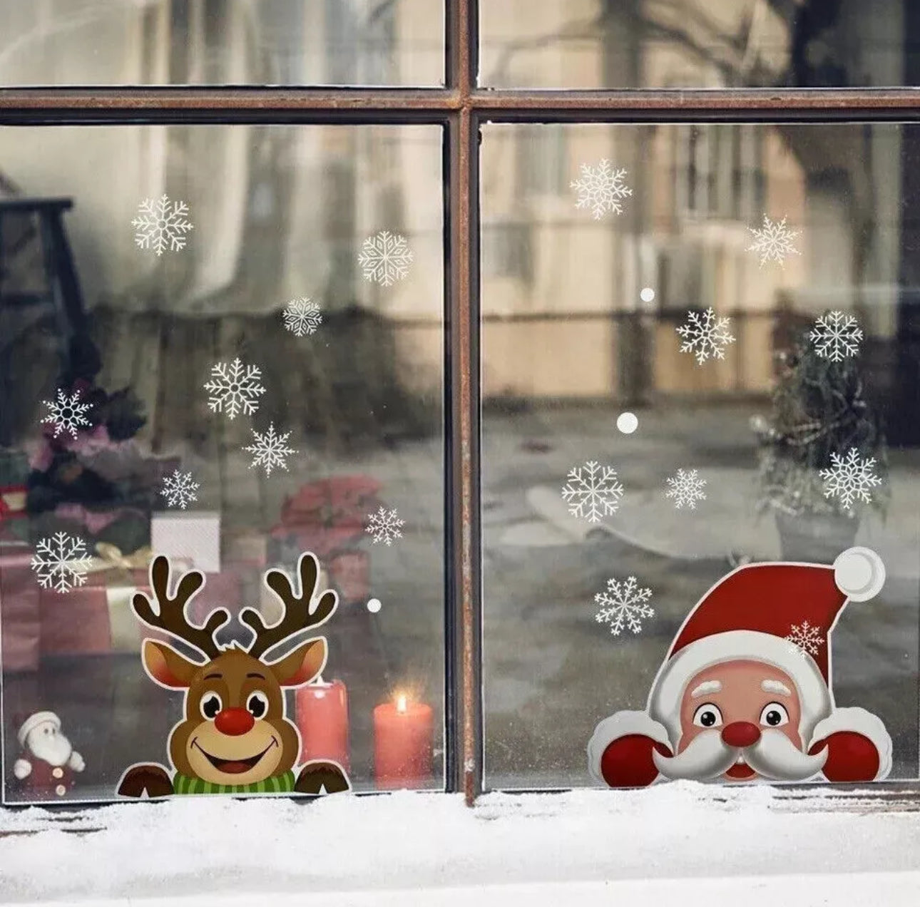 55pc Peeping Santa & Rudolph Window Stickers