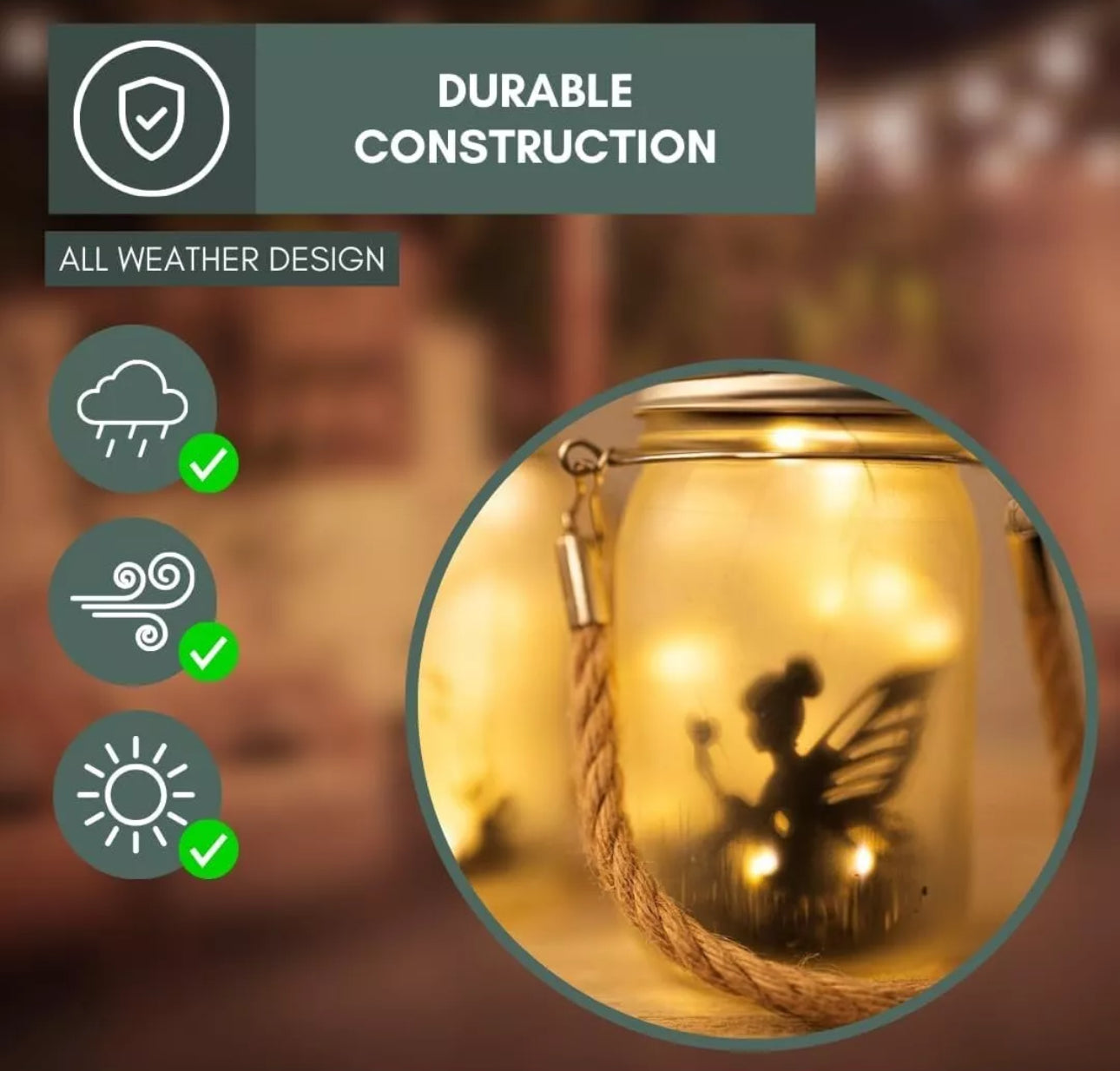 2 x Solar Powered Frosted Hanging Fairy Lanterns