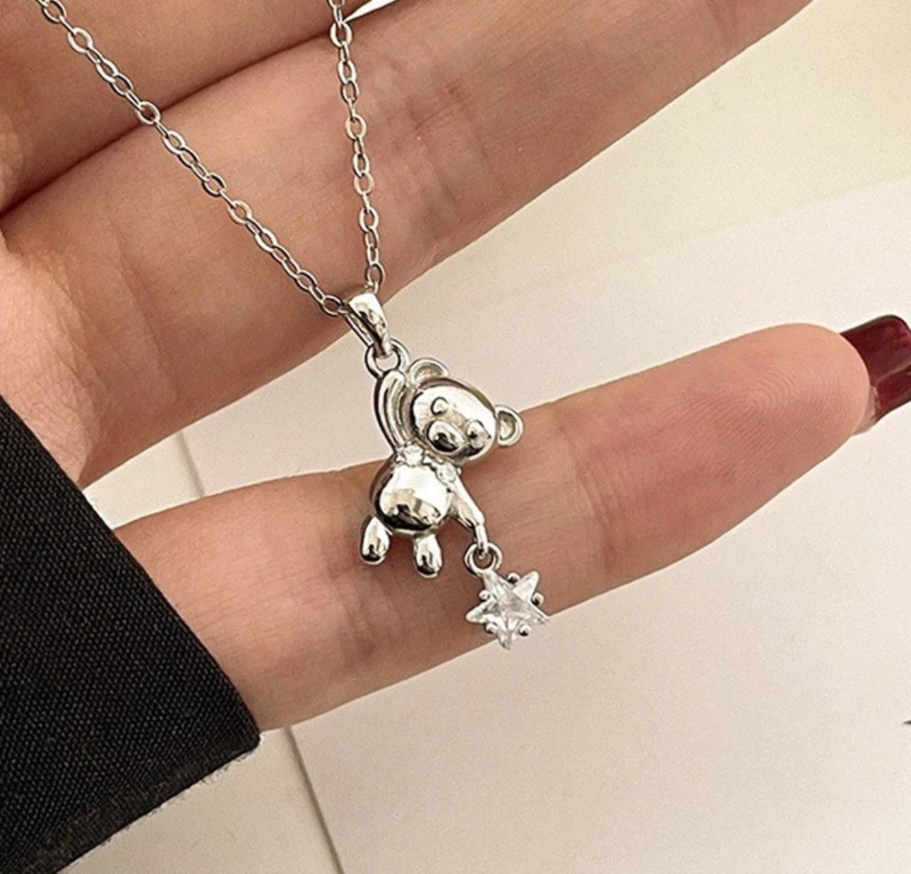 Silver Star Teddy Necklace