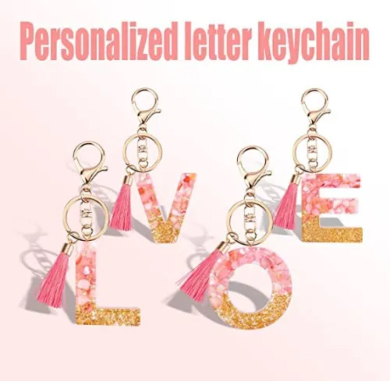 Pink/Gold Resin Initial Keyring