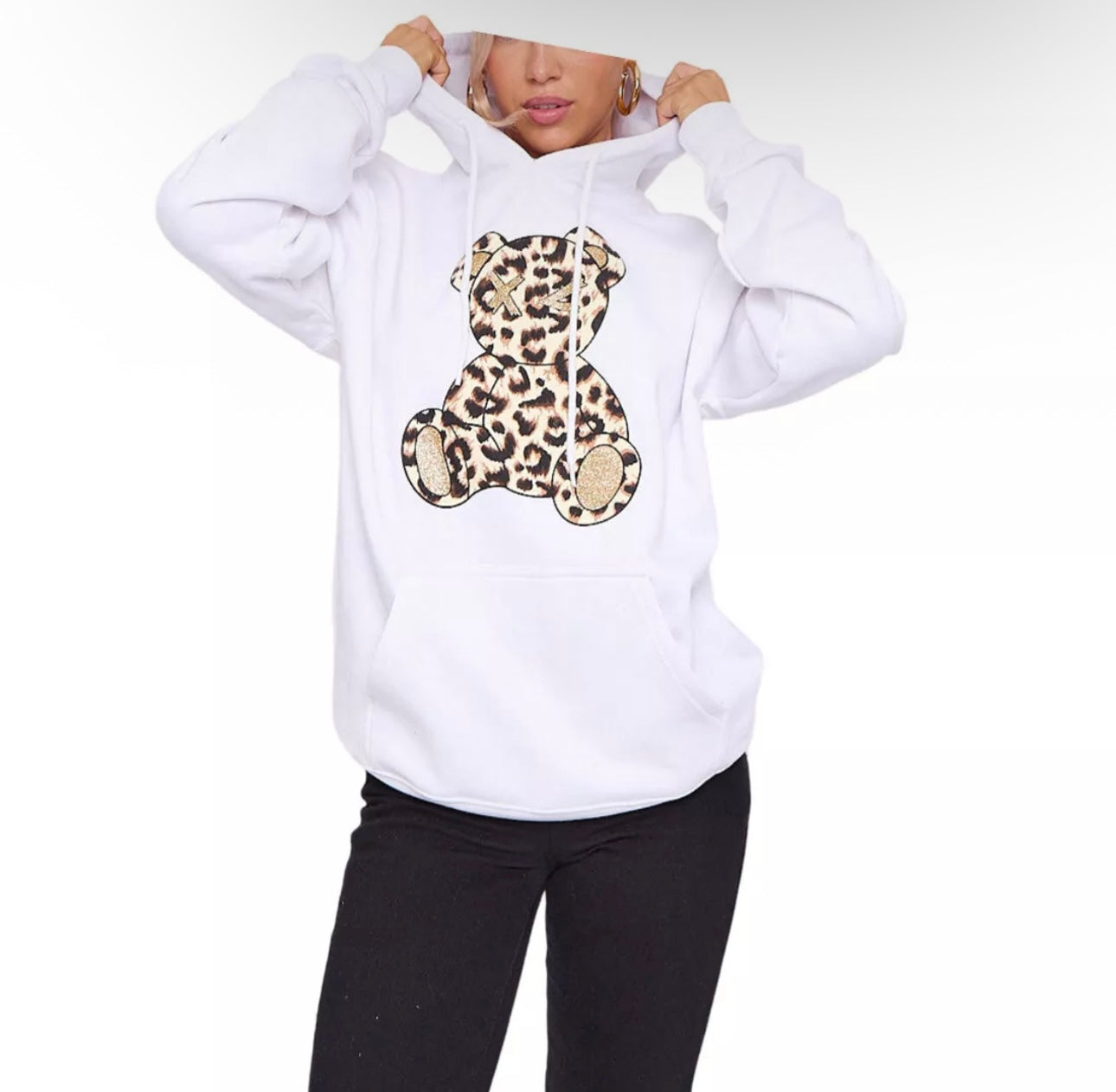 Oversized Leopard Print Teddy Hoodie