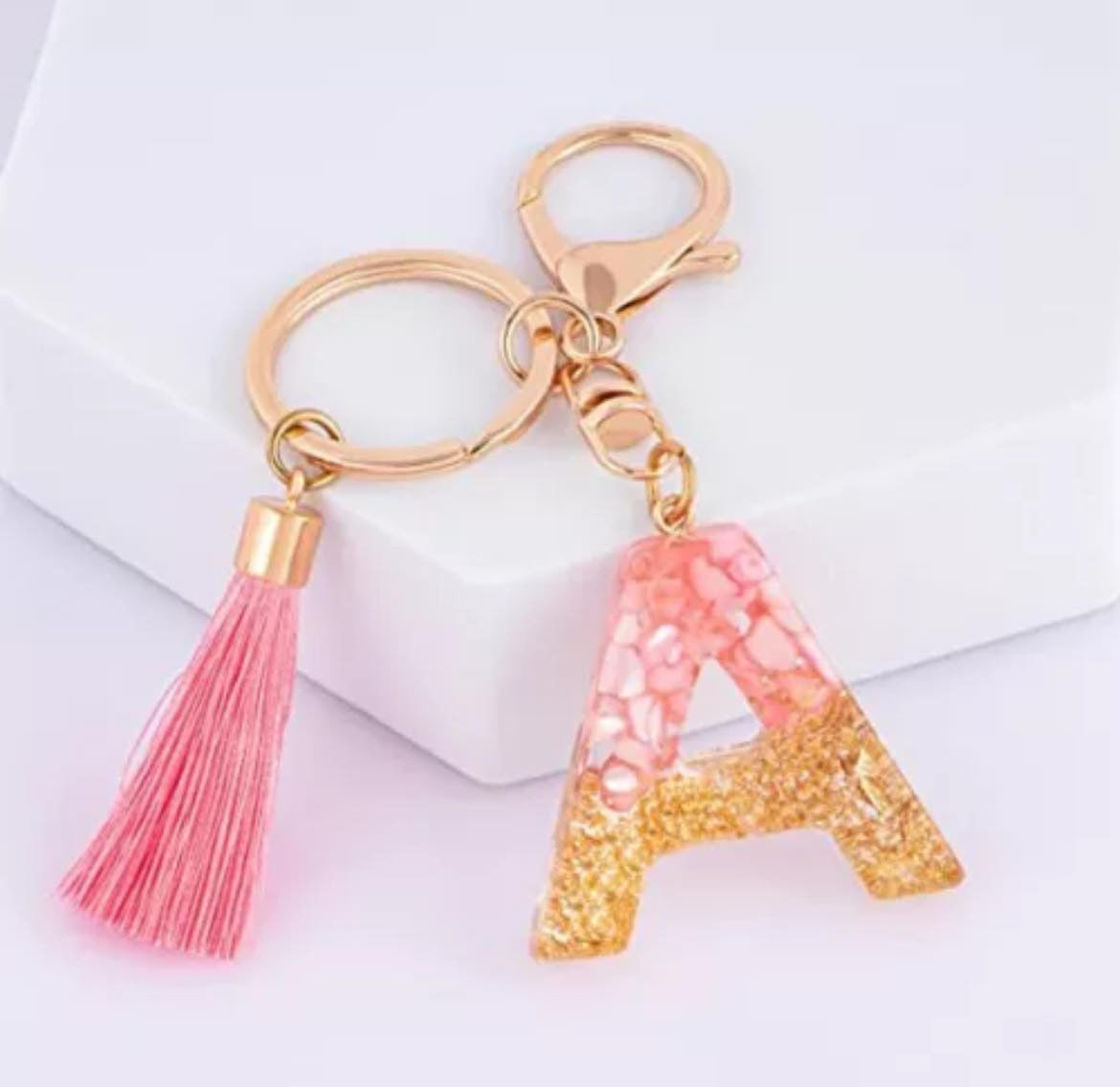 Pink/Gold Resin Initial Keyring