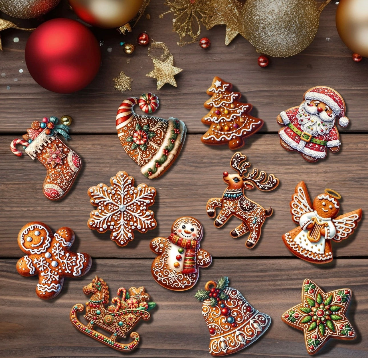 12pc Wooden Gingerbread Tree Decorations