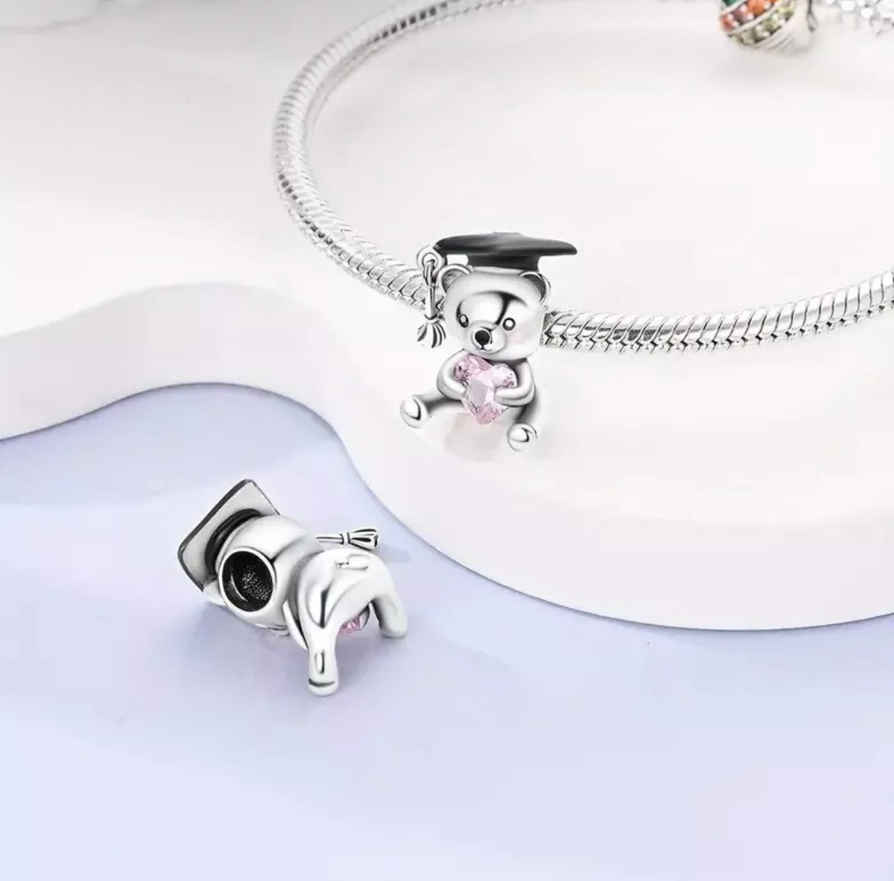 Silver Graduation Bear Charm
