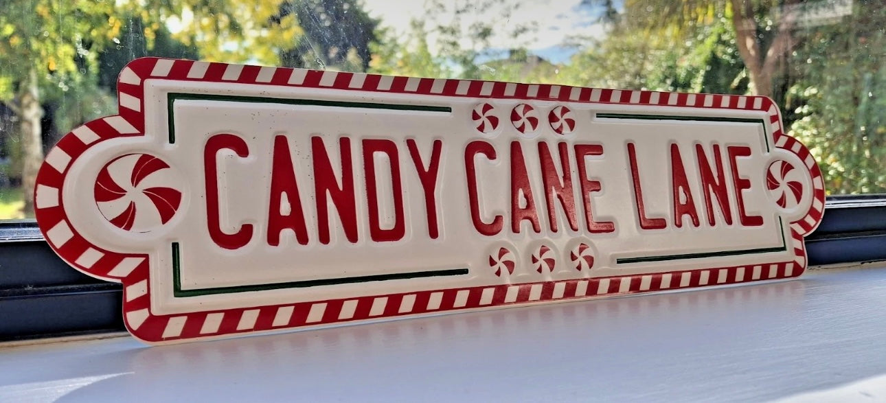 Retro Metal Candy Cane Lane Sign