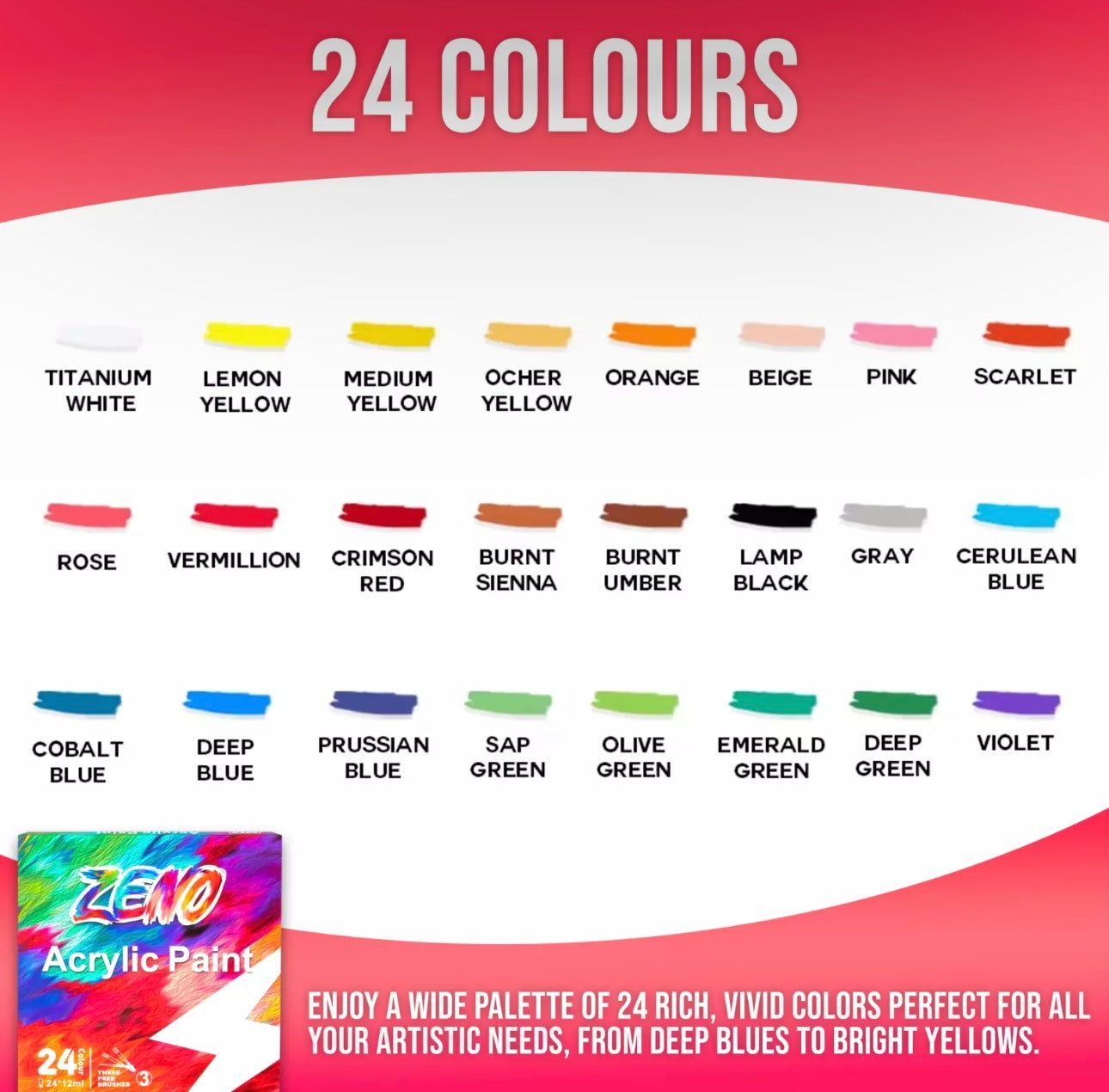 24pc Acrylic Paint Set & 3 Brushes