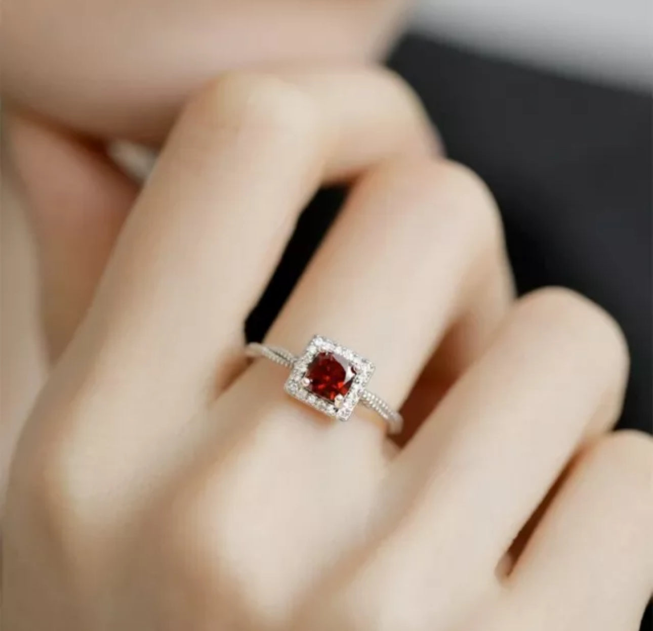 Square Ruby Crystal Ring
