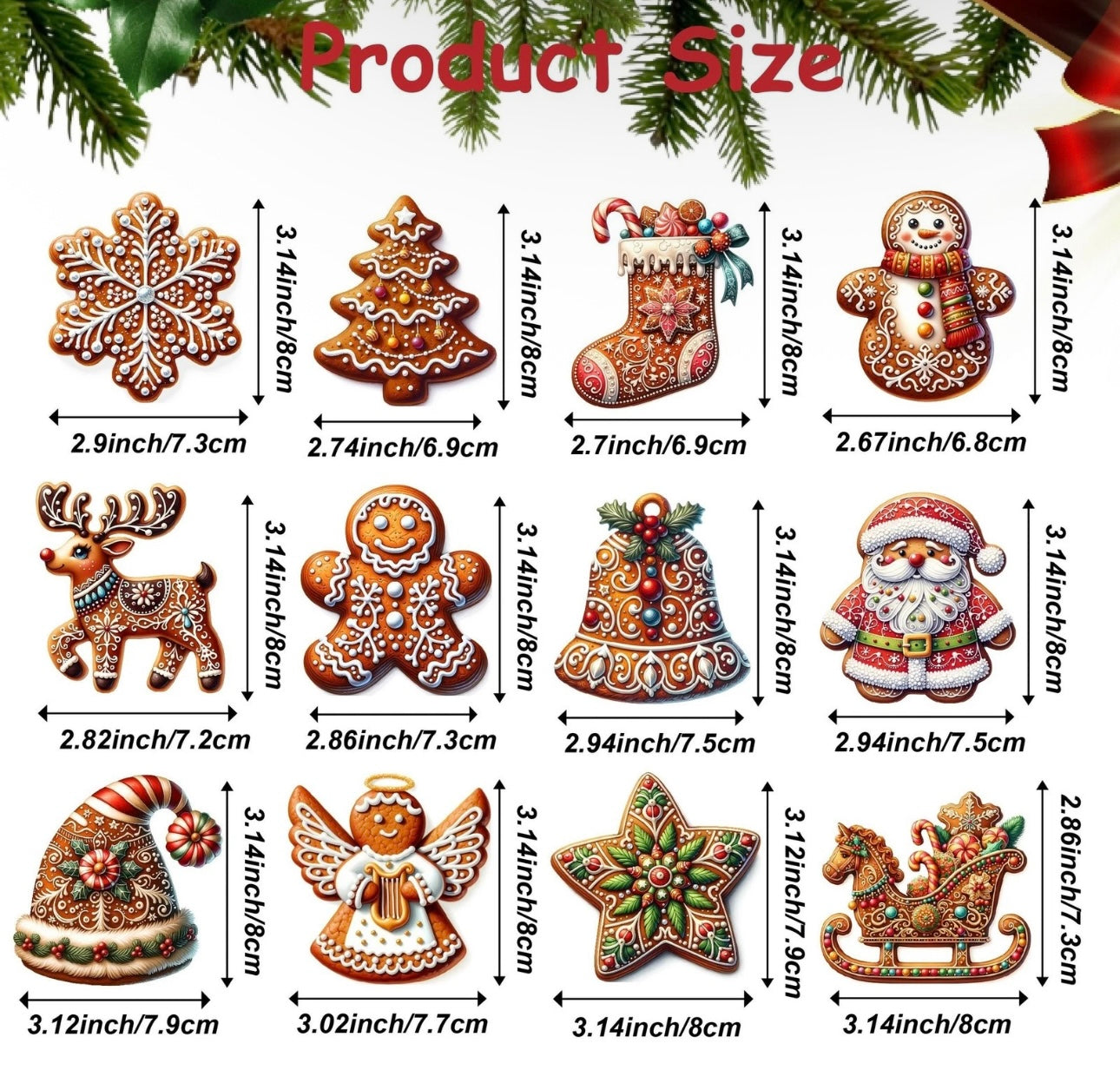 12pc Wooden Gingerbread Tree Decorations