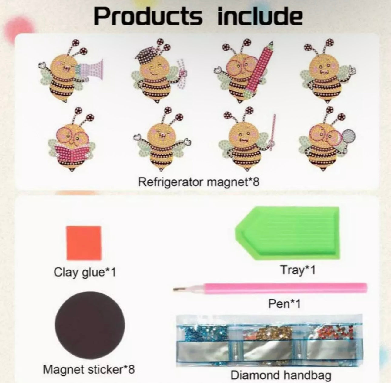 8pcs Teaching Bee Diamond Art Fridge Magnets