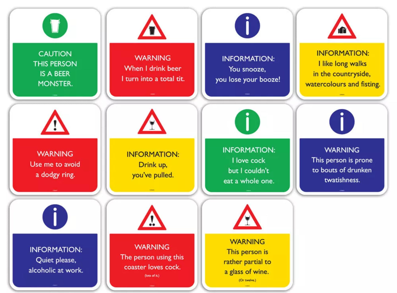 Funny Warning Drinks Coasters