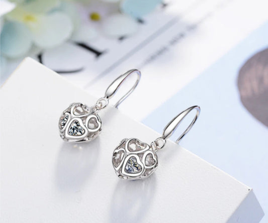 Hollow Heart Dangle Hoop Earrings