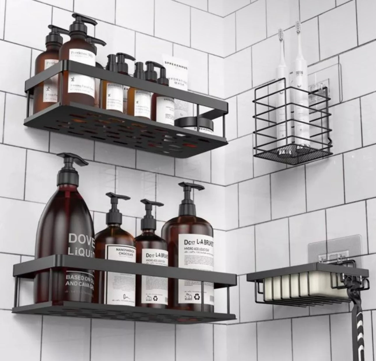 4pcs Self Adhesive Shower Storage Caddy