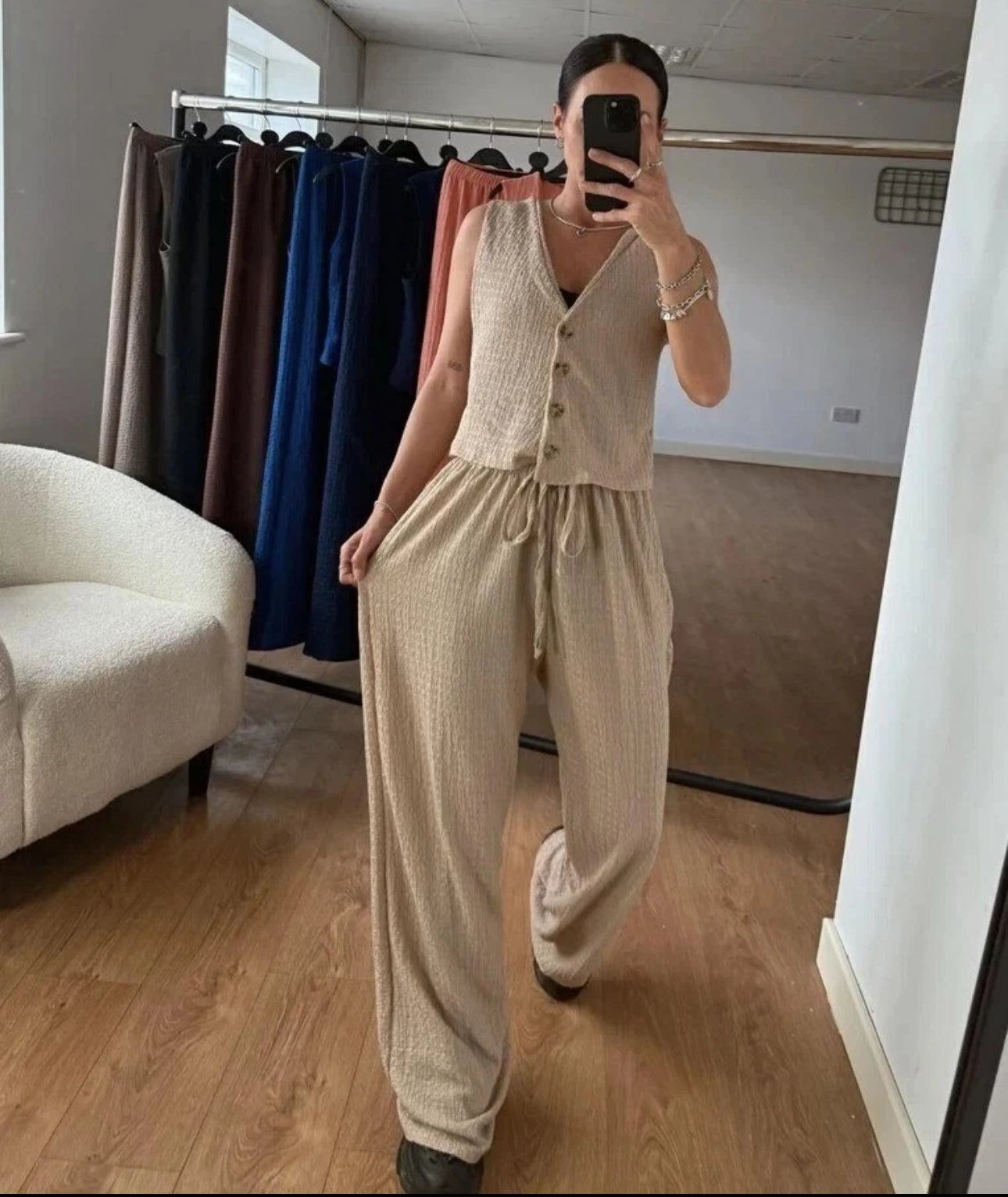 V-Neck Waffle Knit Co-ord Set