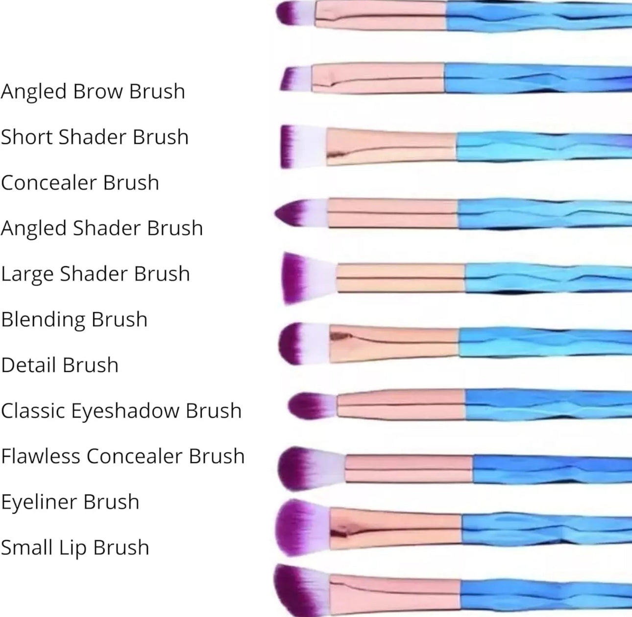 10pc 3D Unicorn Diamond Make Up Brushes