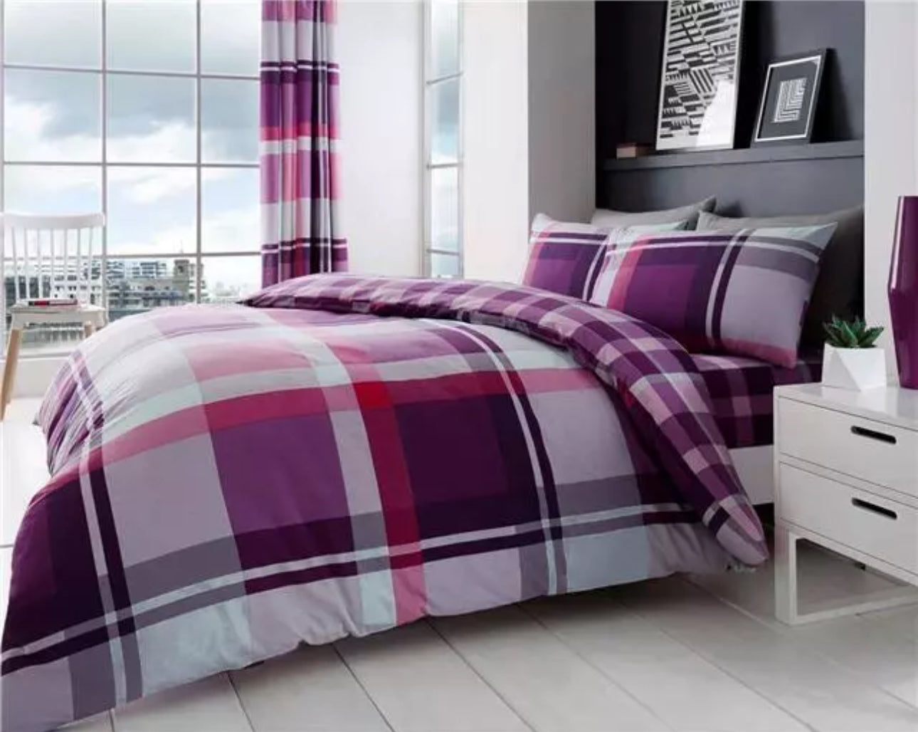 Purple Tartan King Size Duvet Set